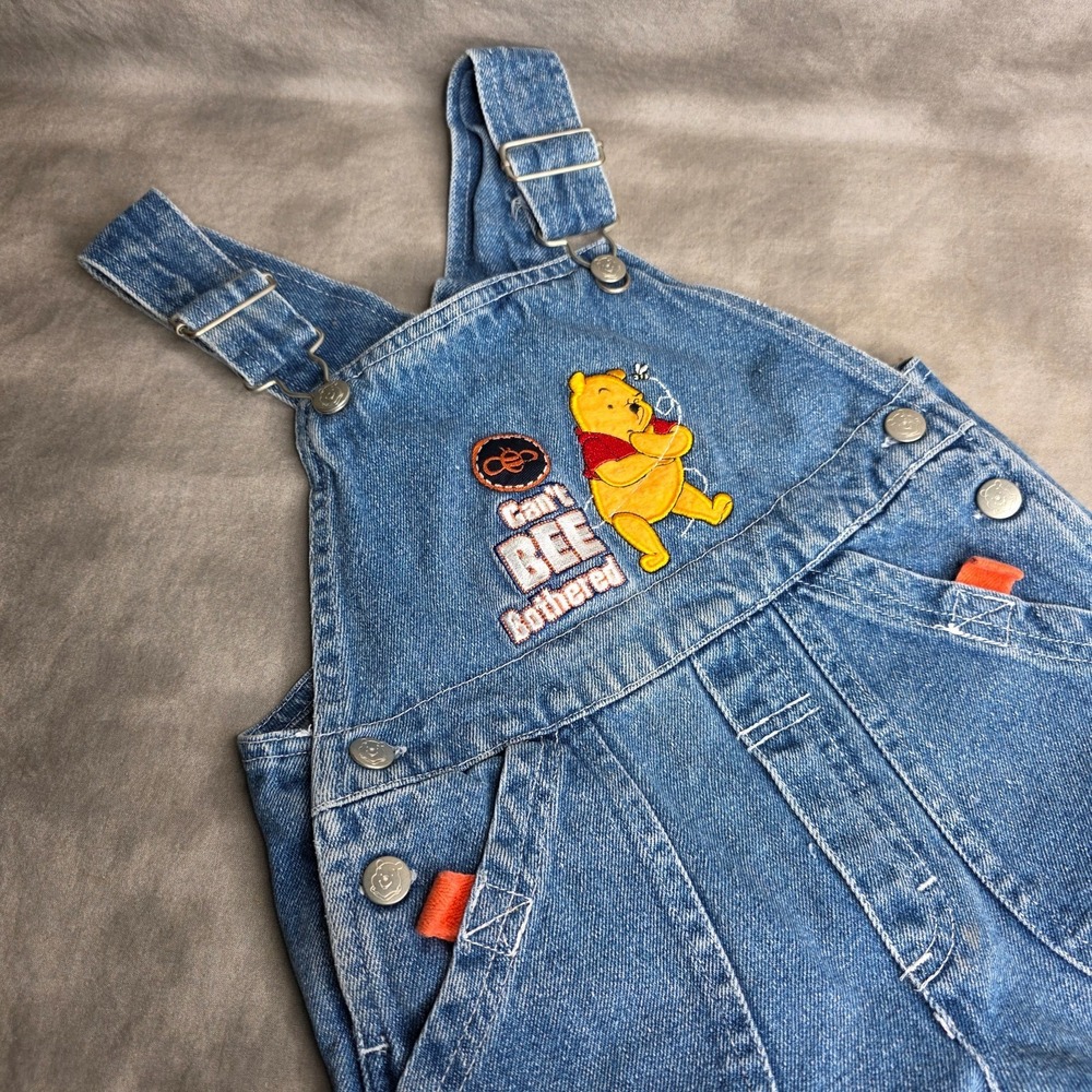 Vtg Disney Winnie the Pooh 3T Denim Bib Carpenter Overalls‎ Embroidered